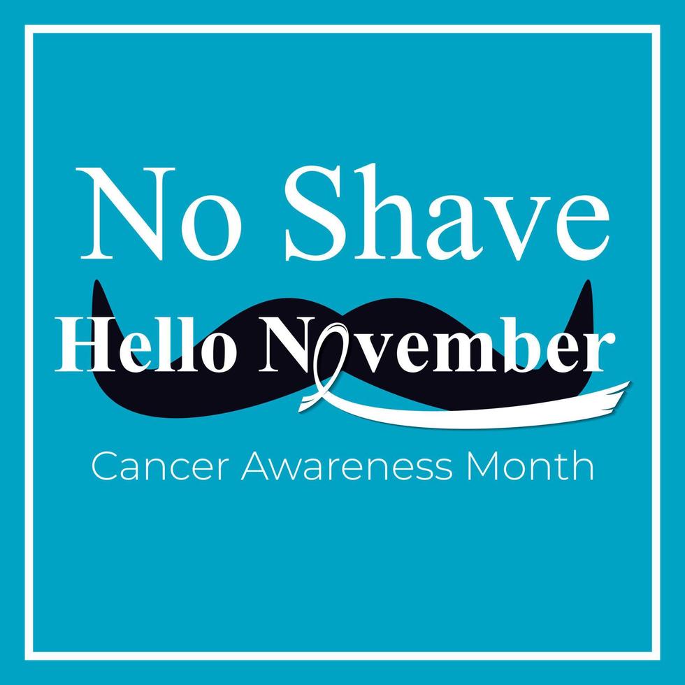 Blue Ribbon and Mustache Cancer Awareness Vector Template Design. Grow It Up Text Card Vector.