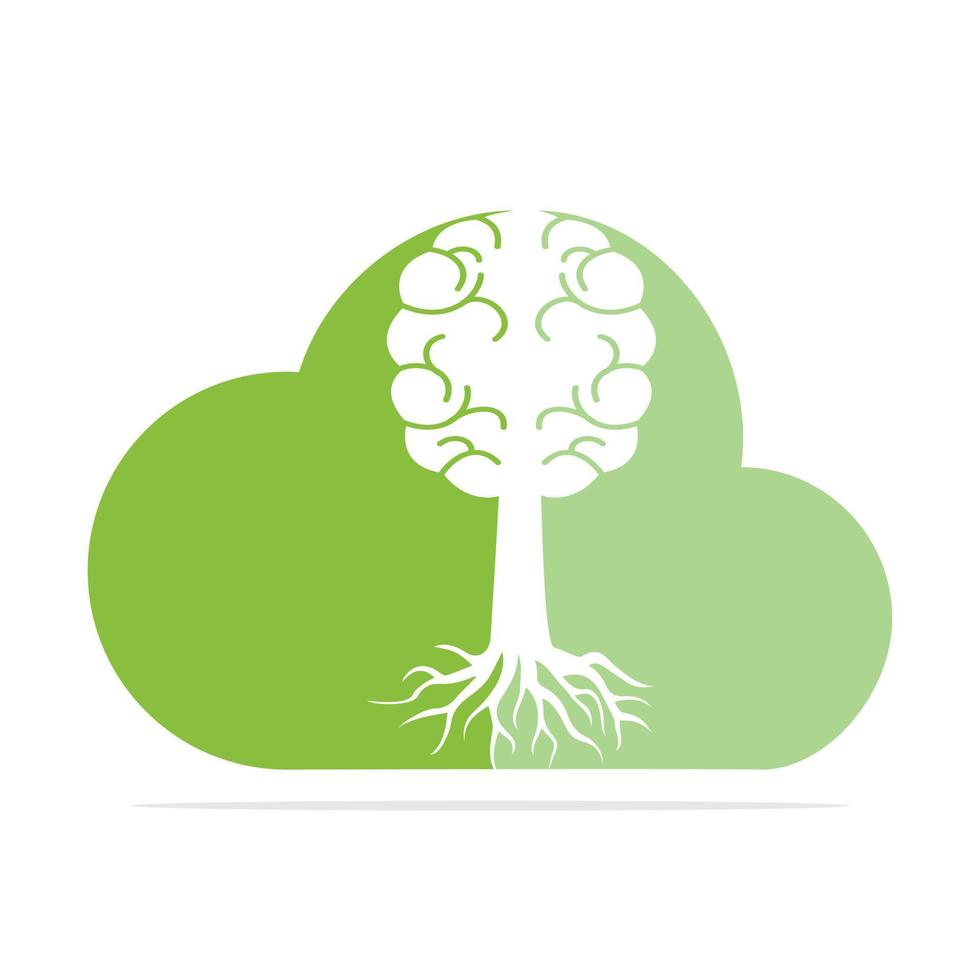 Brain tree roots concept design. Tree growing in the shape of a human brain and cloud. vector