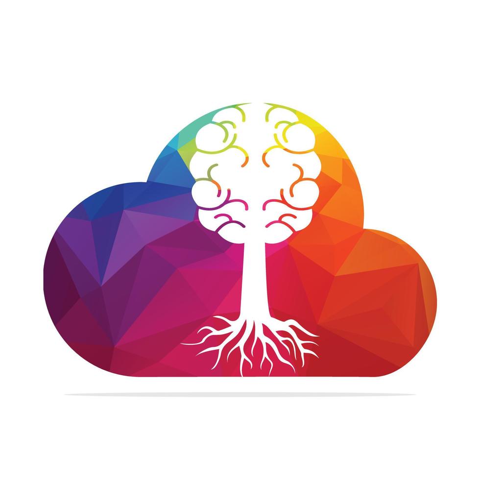 Brain tree roots concept design. Tree growing in the shape of a human brain and cloud. vector