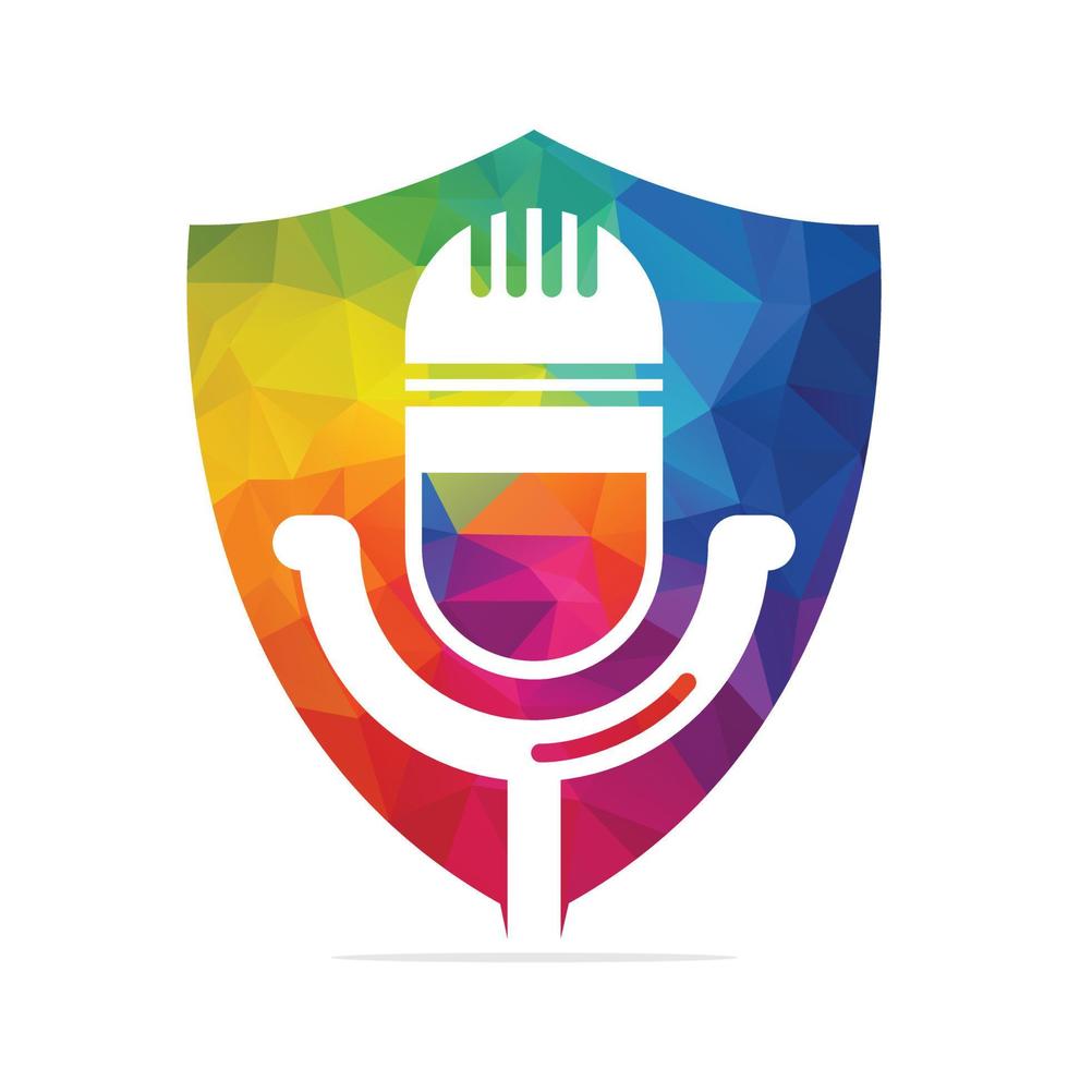 Podcast logo design. Studio table microphone with broadcast icon design. vector
