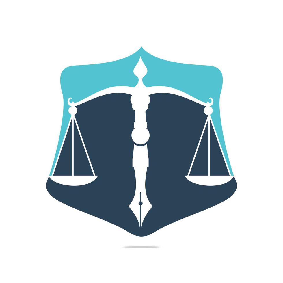 vector del logotipo de la ley con equilibrio judicial simbólico de la escala de justicia en un plumín. vector de logotipo para la ley, la corte, los servicios de justicia y las empresas.