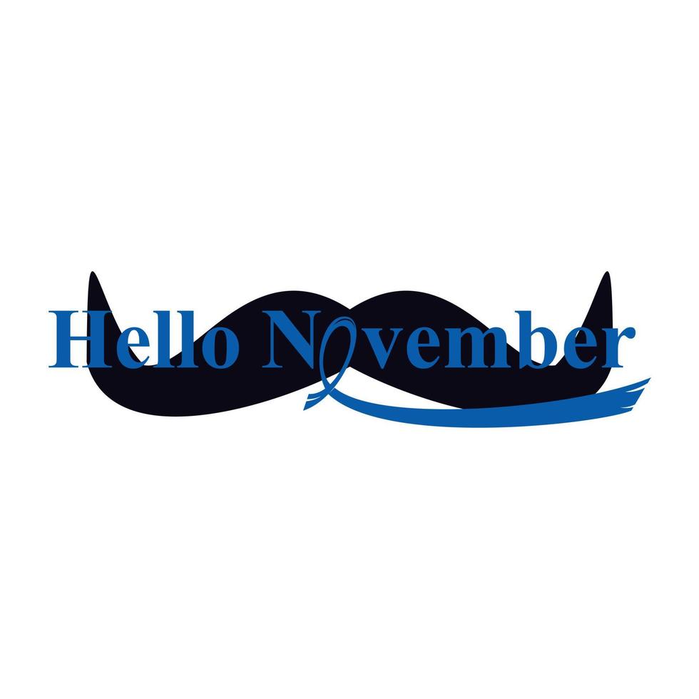 Man With Blue Glasses and Ribbon Sign Of Awareness. Hello November Cancer Awareness Vector Template Design. Mustache Vector Design.