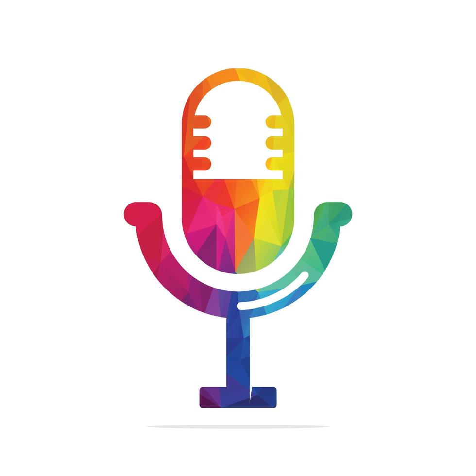 Podcast logo design. Studio table microphone with broadcast icon design. vector