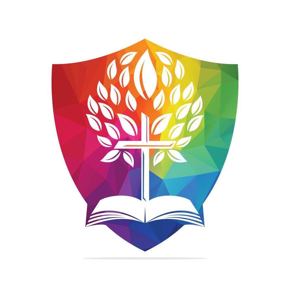 diseño del logotipo del árbol cruzado de la biblia. diseño de plantilla de vector de cruz de árbol de iglesia cristiana.