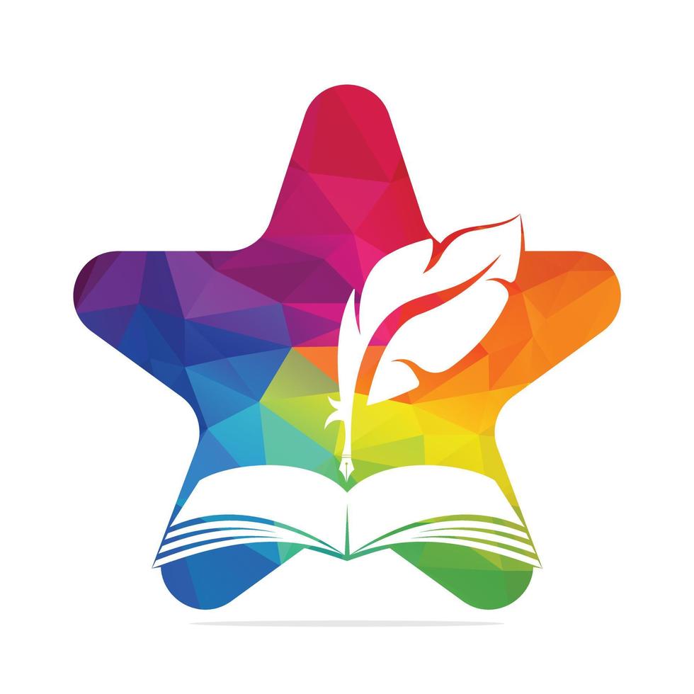 Star Judicial Quill Writing On Open Book. Judgment Certificate Or Police Document Vector. Education Book Quill Vector Template Design.