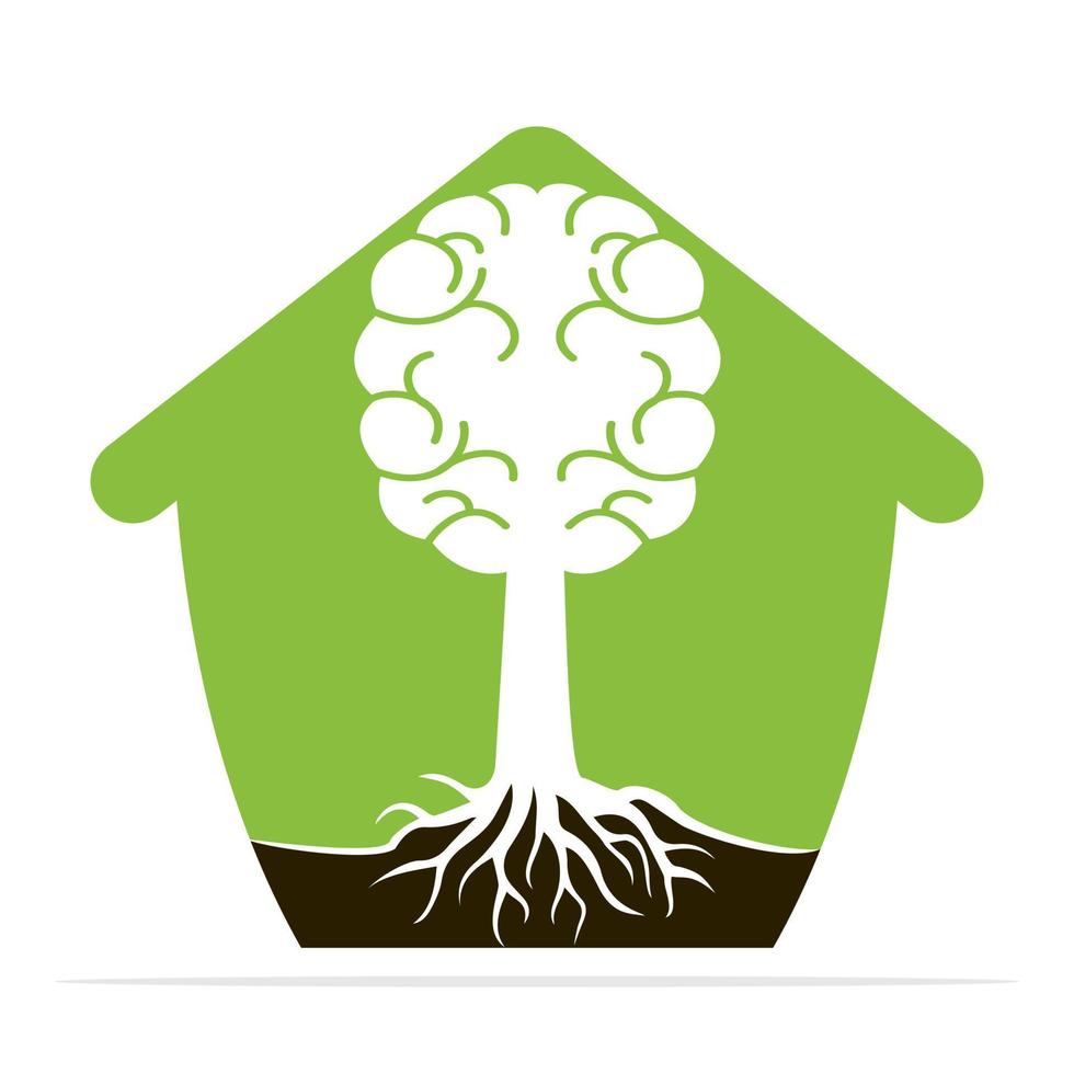 Brain tree roots concept design. Tree growing in the shape of a human brain and home. vector
