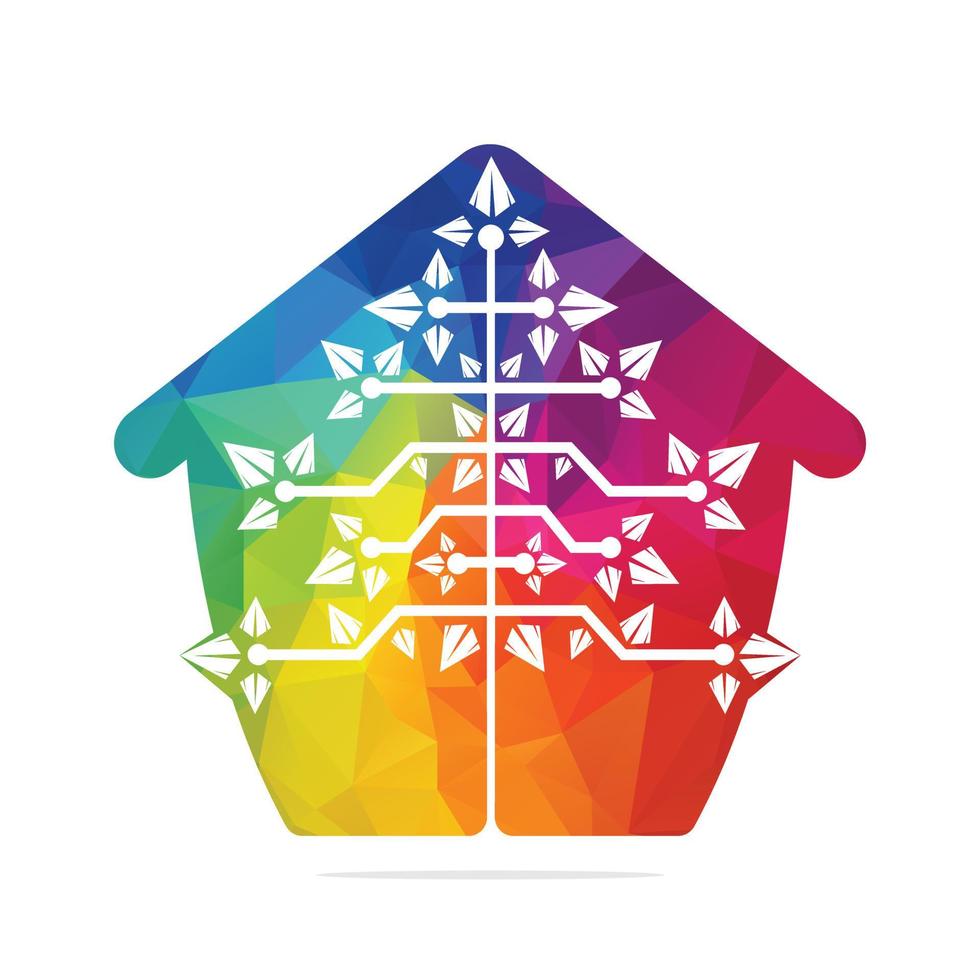 logo del árbol de navidad digital en casa. diseño de plantilla de vector de árbol de triángulo técnico.