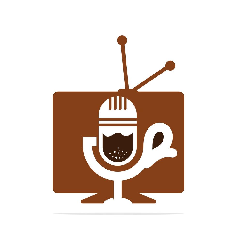 diseño de logotipo de vector de podcast de tv. taza de icono de podcast de televisión de café. concepto de logotipo de podcast de vídeo digital.