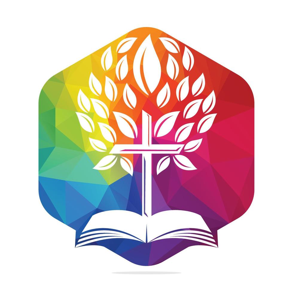 diseño del logotipo del árbol cruzado de la biblia. diseño de plantilla de vector de cruz de árbol de iglesia cristiana.