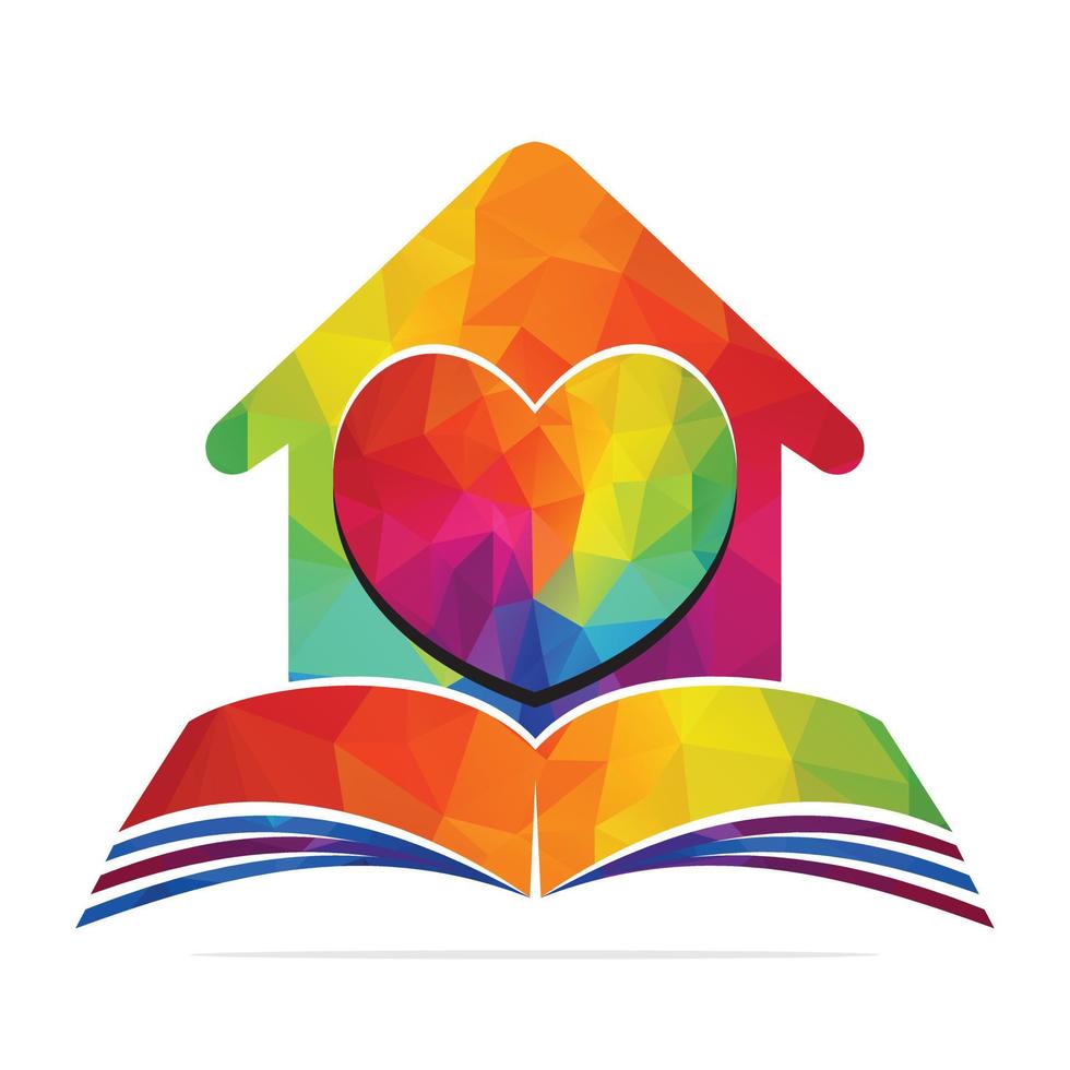 Diseño vectorial del logotipo del centro educativo de atención domiciliaria. combinación de libro, corazón y hogar para un estudio seguro. vector