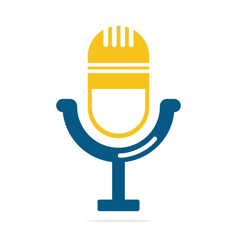 Podcast logo design. Studio table microphone with broadcast icon design. vector