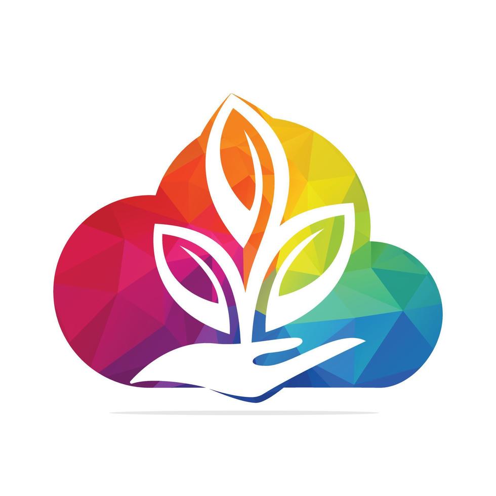 Plant in Hand Vector Logo Design. Natural Products in Cloud Shape. Cosmetics and Spa logo.