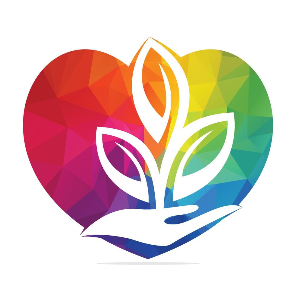 Love Plant in Hand Vector Logo Design. Natural Products in Heart Shape. Cosmetics and Spa logo.
