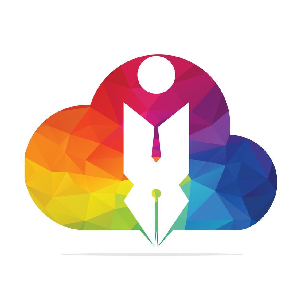 Creative cloud pen with human sign logo design template. Human character and Pen logo. vector