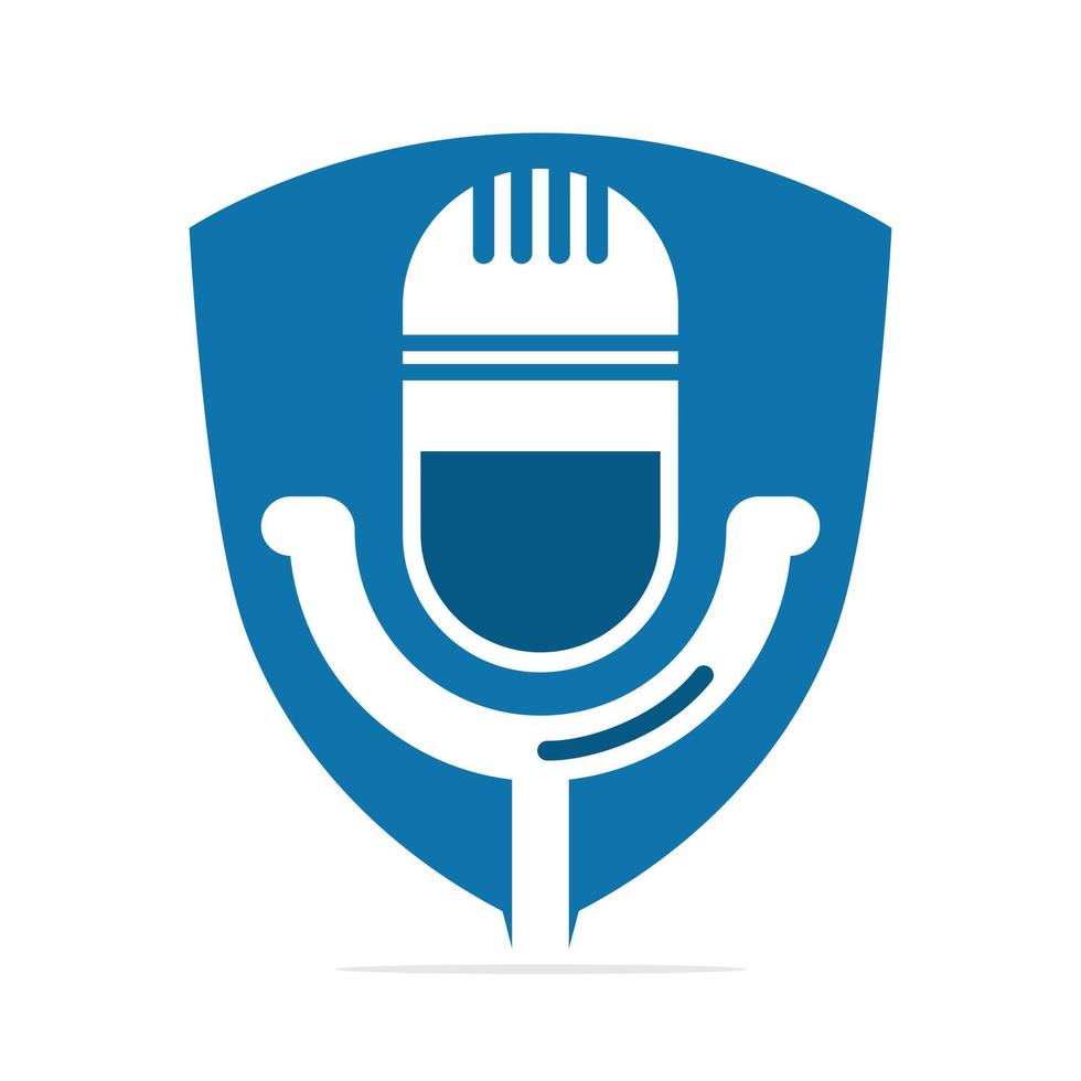 Podcast logo design. Studio table microphone with broadcast icon design. vector