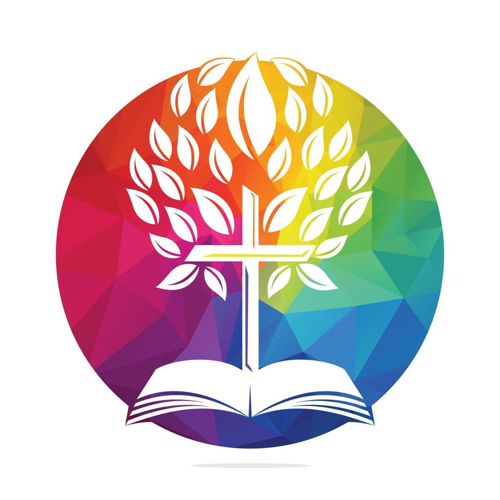 diseño del logotipo del árbol cruzado de la biblia. diseño de plantilla de vector de cruz de árbol de iglesia cristiana.