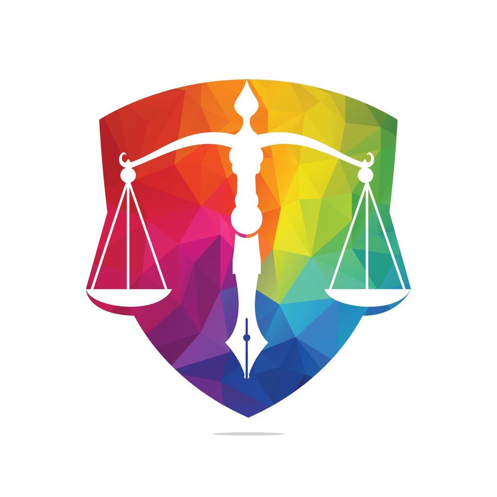 Law logo vector with judicial balance symbolic of justice scale in a pen nib. Logo vector for law, court, justice services and firms.