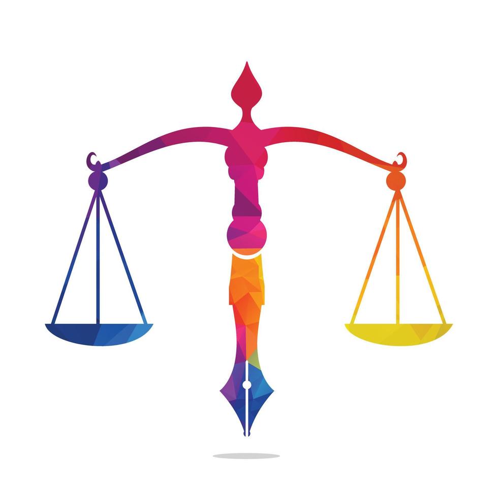 Law logo vector with judicial balance symbolic of justice scale in a pen nib. Logo vector for law, court, justice services and firms.