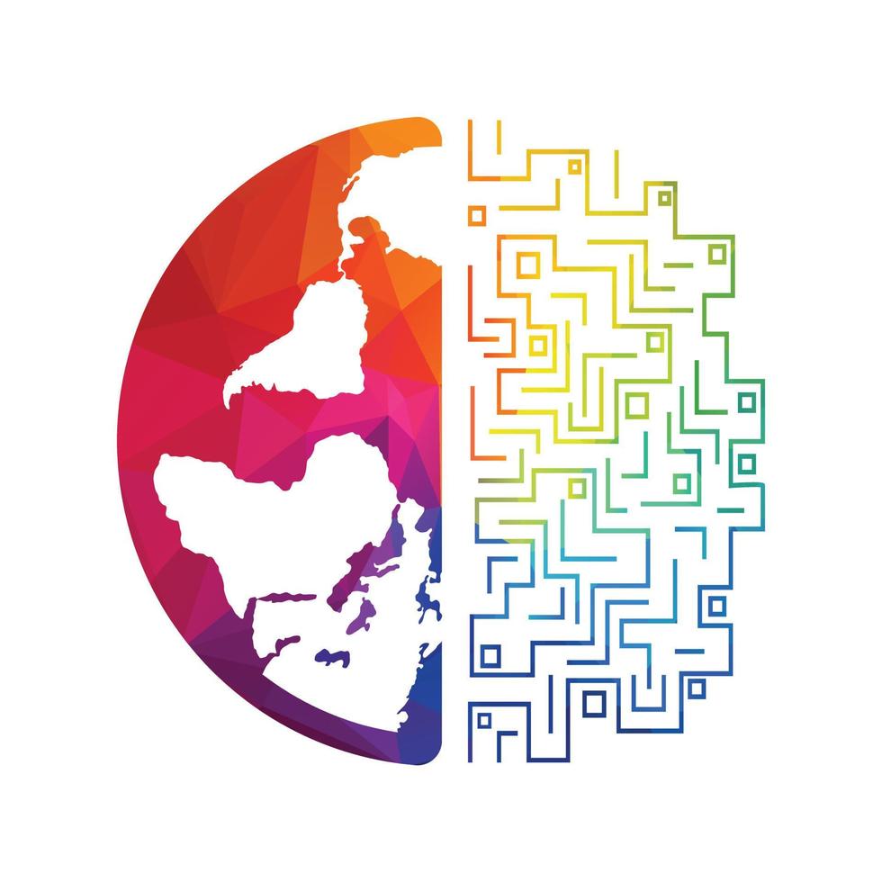 Technical World brain vector logo template. Smart world logo symbol design.