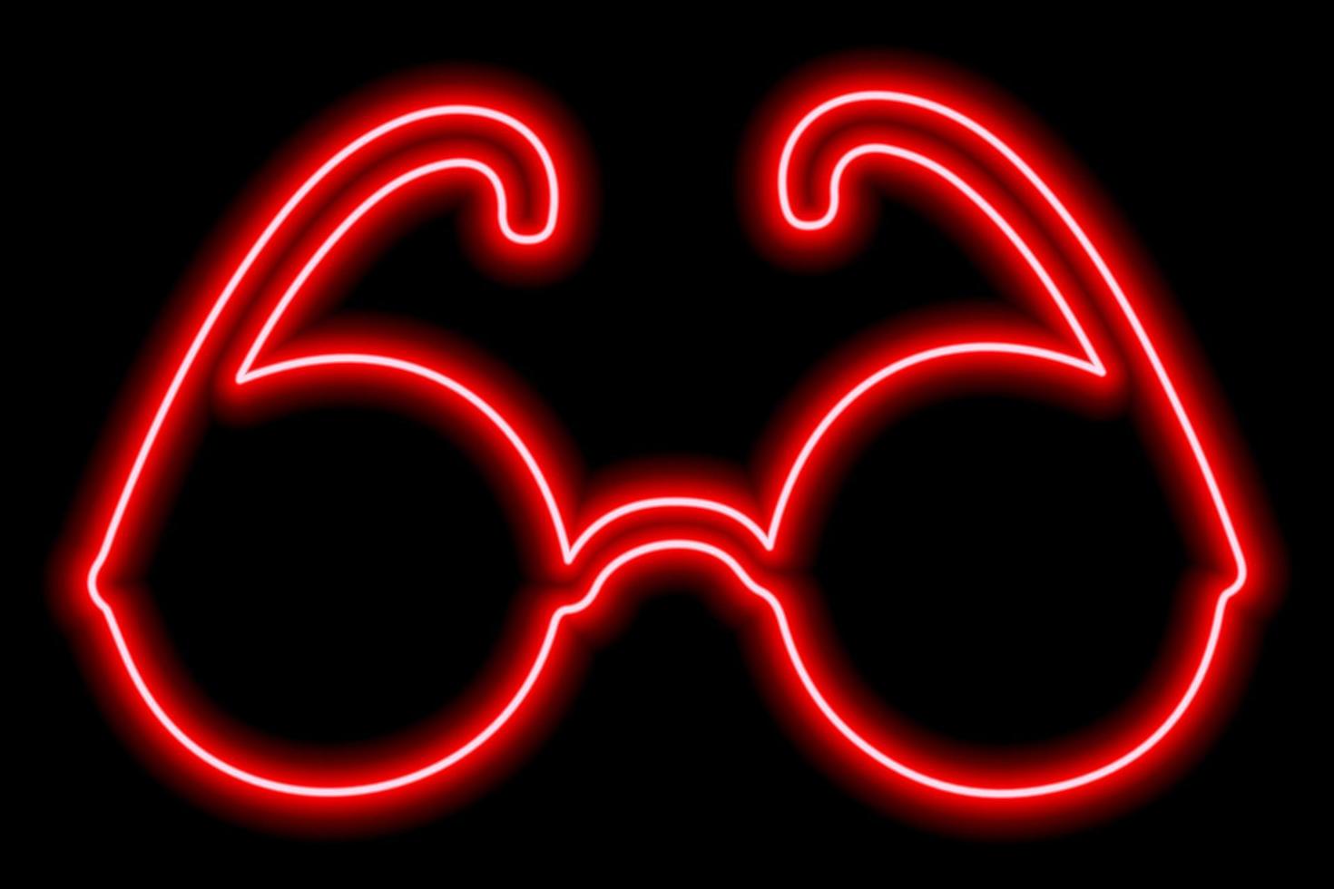 Red neon outline of glasses on a black background. Eyeglasses or sunglasses. Illustration vector