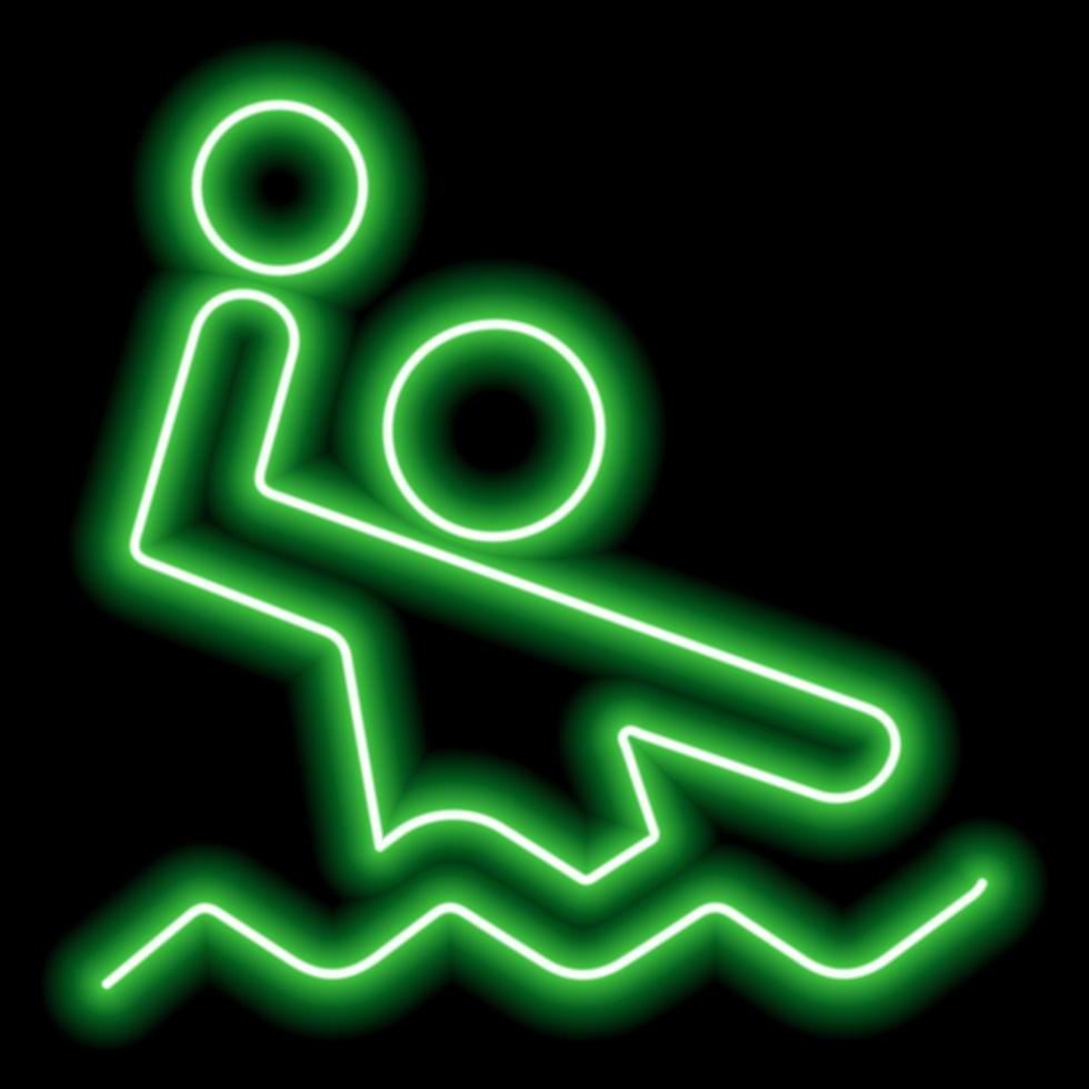 Neon green silhouette of man playing water polo on black background vector