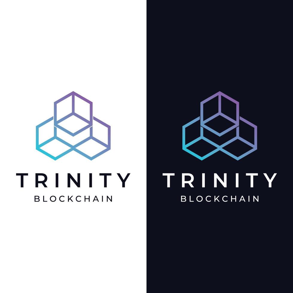 Block chain logo template design.Geometric block chain with hexagons, modern technology box. Block chain for business, technology and data signs. vector