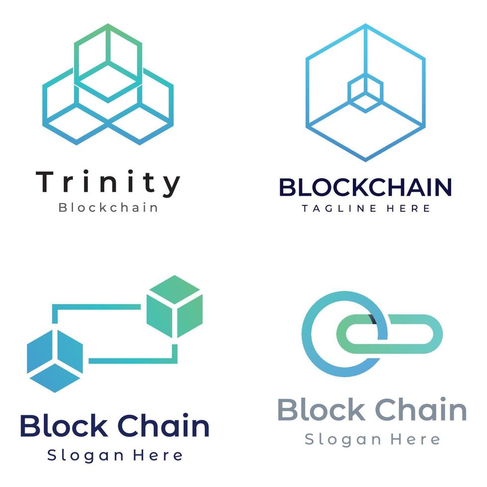 Block chain logo template design.Geometric block chain with hexagons, modern technology box. Block chain for business, technology and data signs. vector