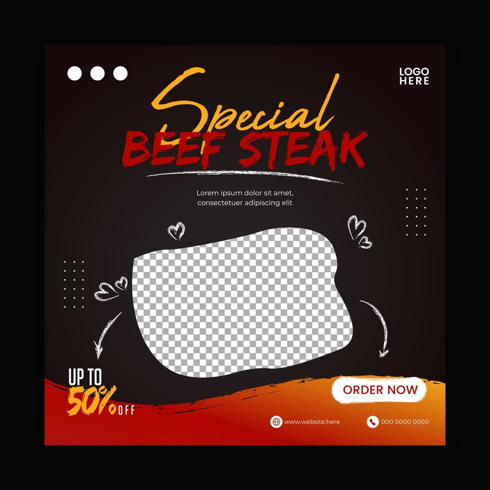 Food steak social media promotion and banner post design template vector