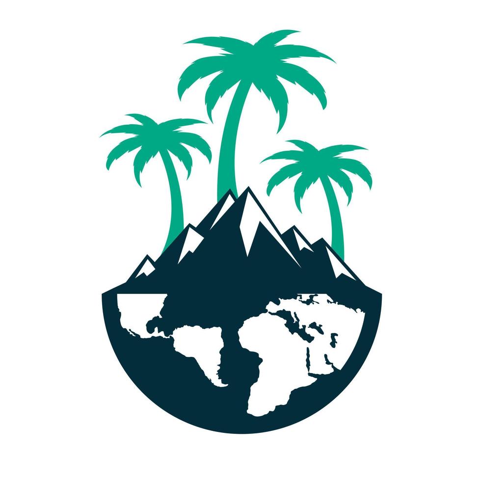 Globe mountain palm tree vector design. Landscape concept palm tree vector illustration design.