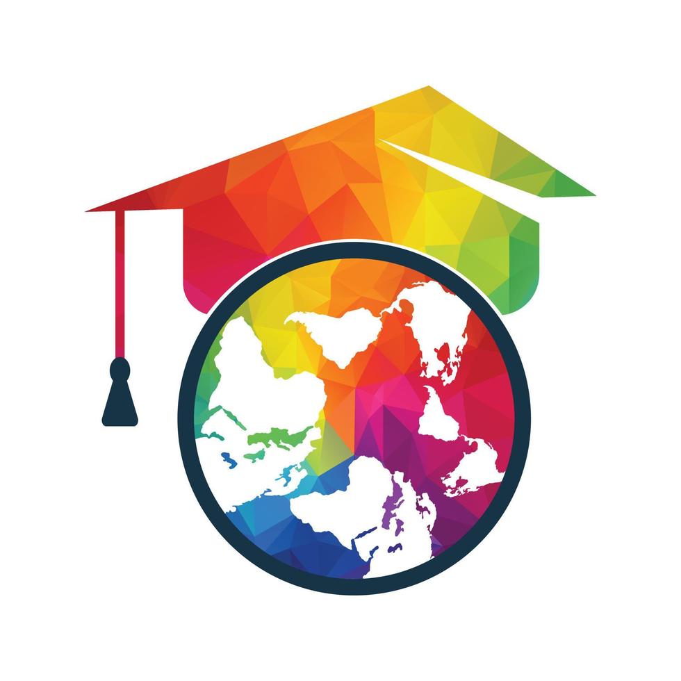 gorro de graduación en la ilustración de vector de icono de globo. diseño de plantilla de vector de logotipo de educación en el extranjero.