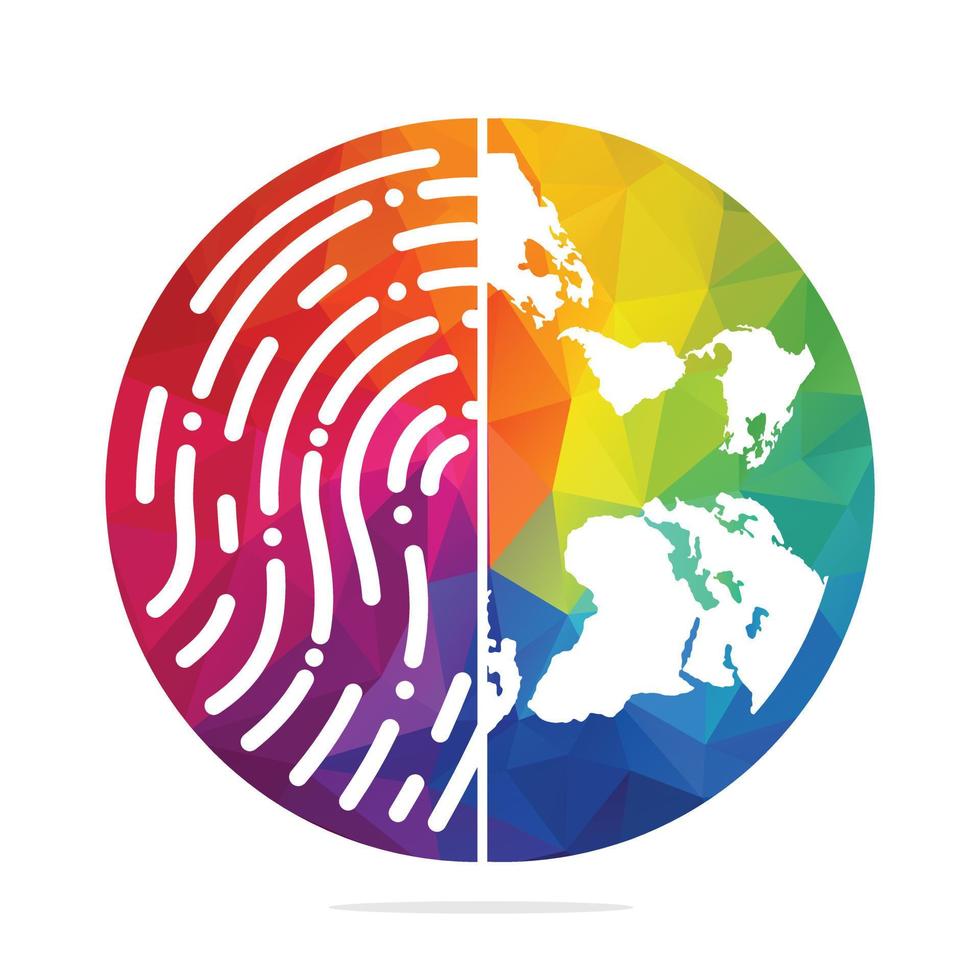 Fingerprint with globe vector logo design. World map with fingerprint design vector template.