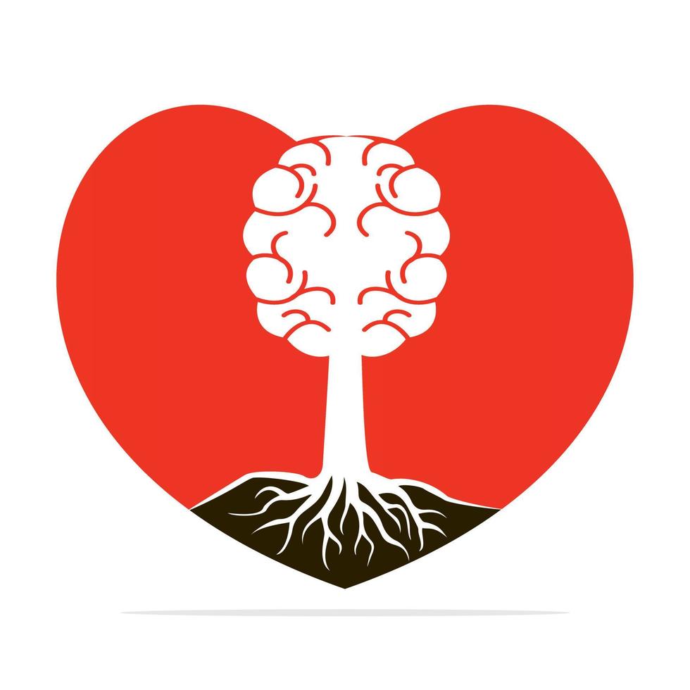 Love Brain tree roots concept design. Tree growing in the shape of a human brain and heart. vector