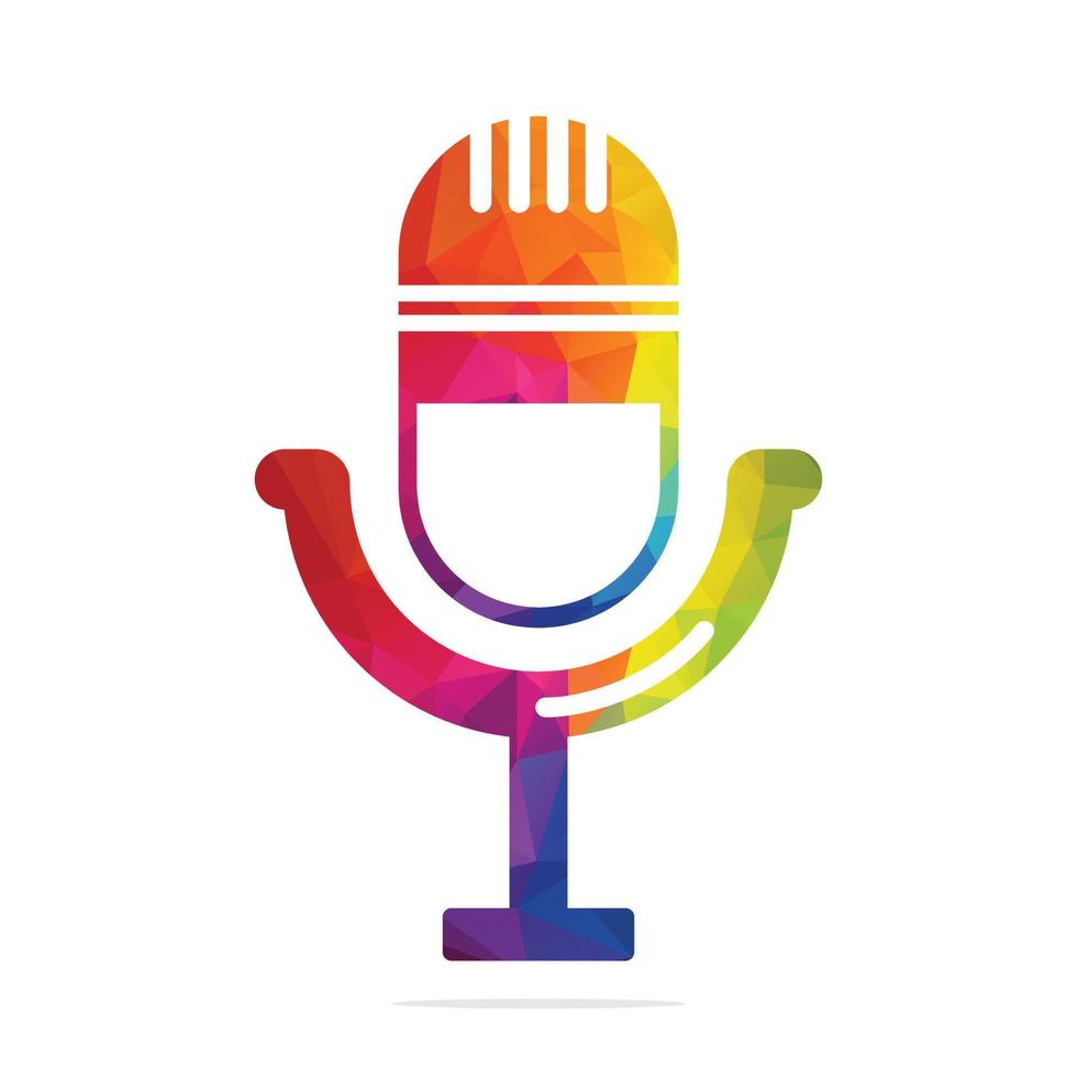 Podcast logo design. Studio table microphone with broadcast icon design. vector