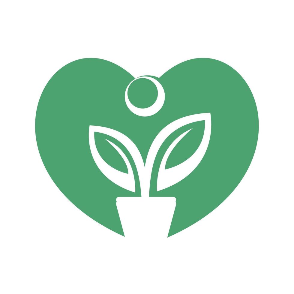 logotipo de amor de maceta y planta. logotipo de vector de corazón de crecimiento humano.