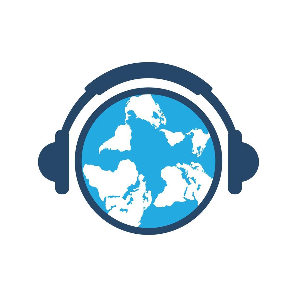 Global World Music Logo Design. Earth with headphones vector design.