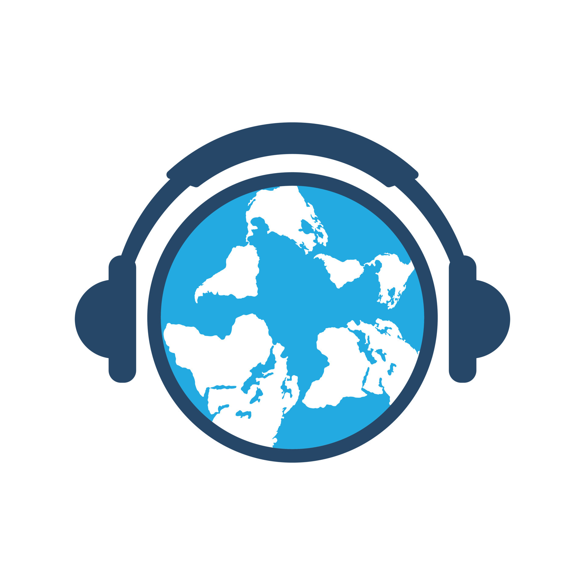 Global World Music Logo Design. Earth with headphones vector design 