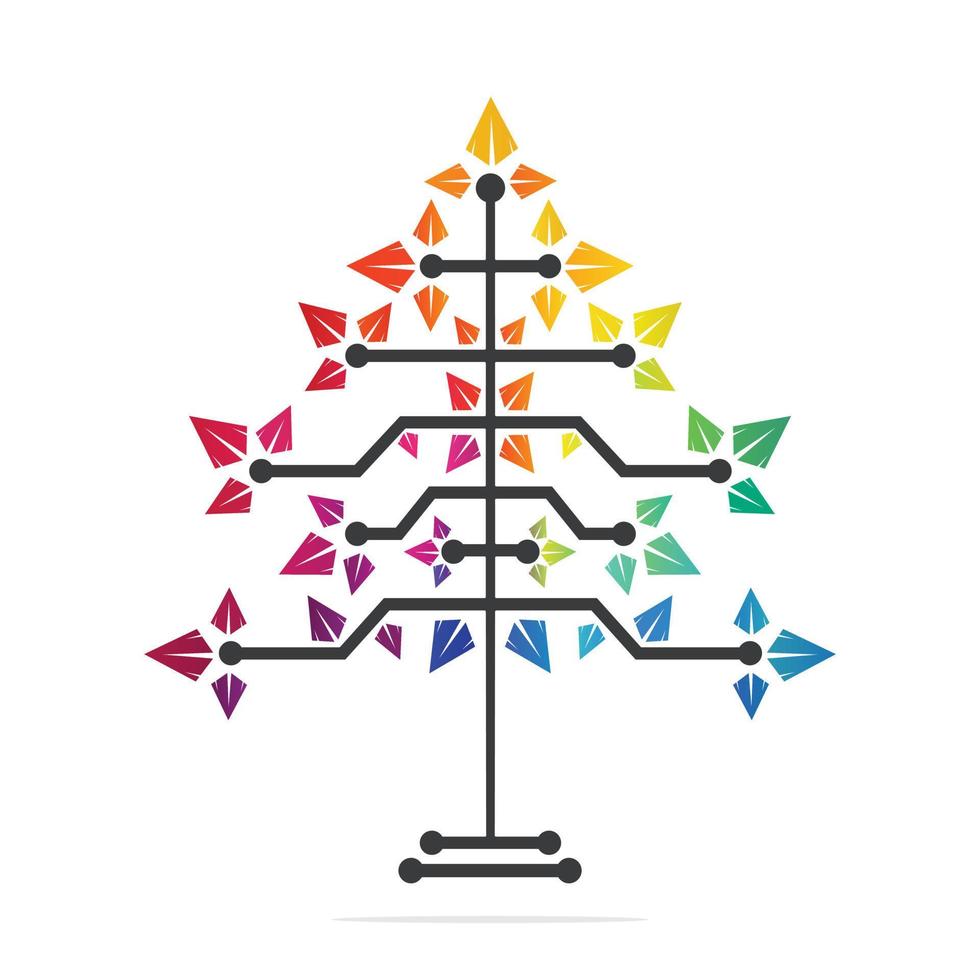 Vector Digital Christmas tree. Technical Triangle Tree Vector Template Design.