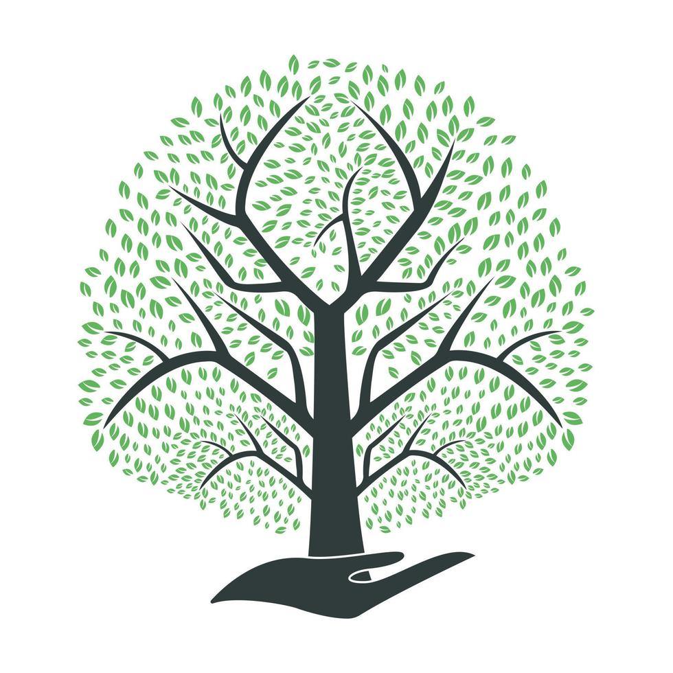 Tree in hand vector logo design. Natural products logo.