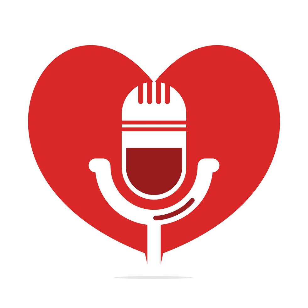 Love Podcast logo design. Studio table microphone with broadcast icon design. vector