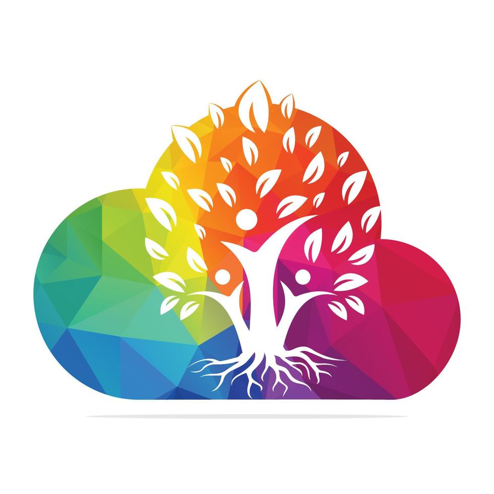 árbol genealógico y diseño de logotipo en forma de nube de raíces. diseño del logotipo del icono del símbolo del árbol genealógico vector