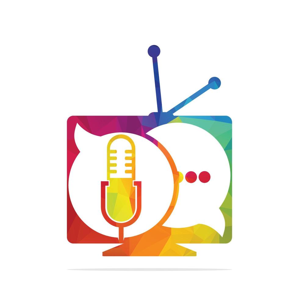 Podcast talk Tv vector logo design. Chat tv logo design combined with podcast mic.