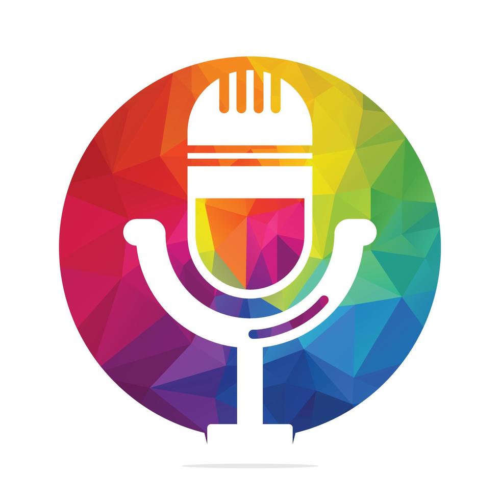 Podcast logo design. Studio table microphone with broadcast icon design. vector