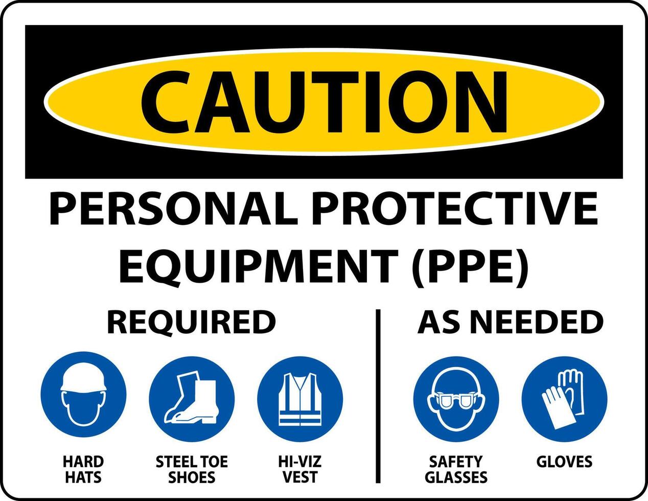 Precaución se requiere equipo de protección personal según sea necesario firmar sobre fondo blanco. vector