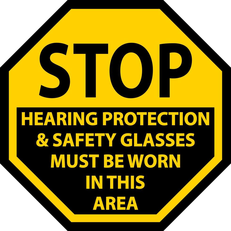 Signo de protección auditiva y gafas de seguridad sobre fondo blanco. vector