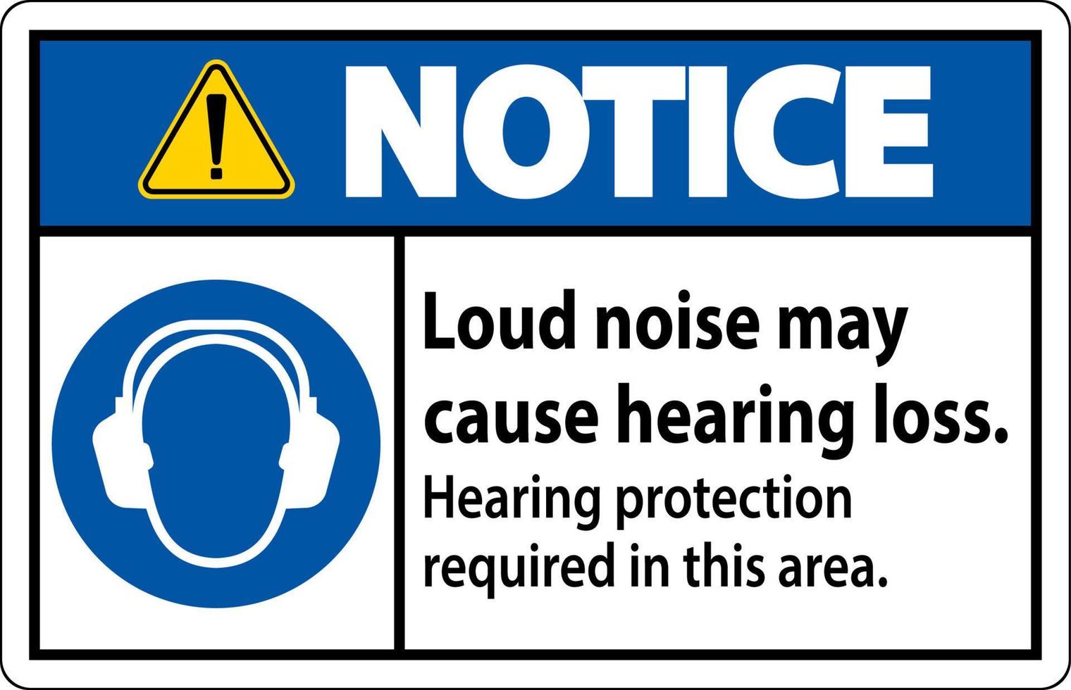 Aviso de protección auditiva requerida firmar sobre fondo blanco. vector