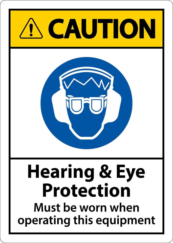 señal de precaución para la audición y la protección de los ojos sobre fondo blanco vector