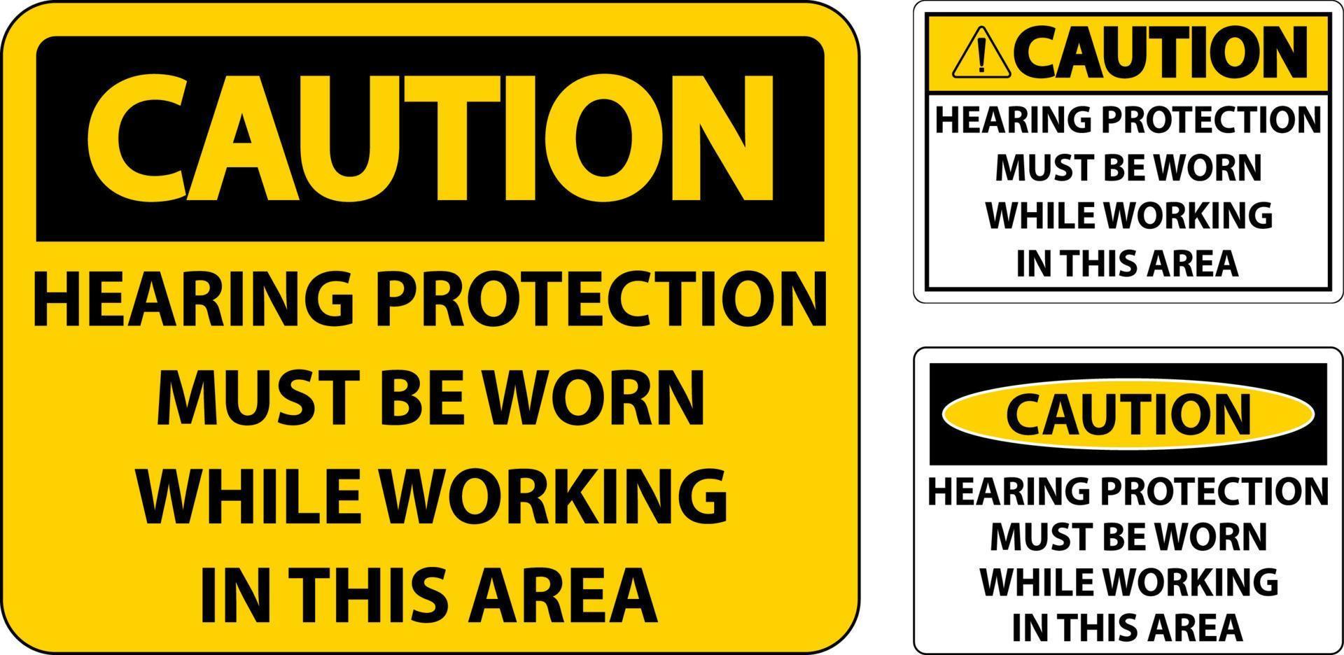 Precaución La protección auditiva debe llevarse un cartel sobre fondo blanco. vector