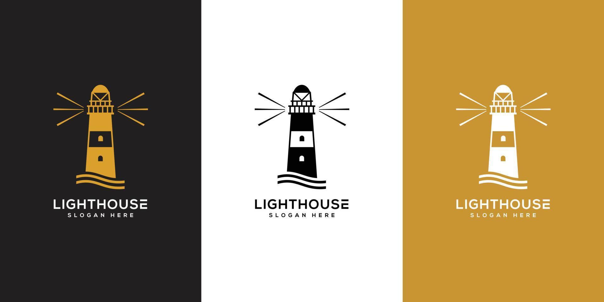 Lighthouse searchlight beacon tower island simple logo design vector