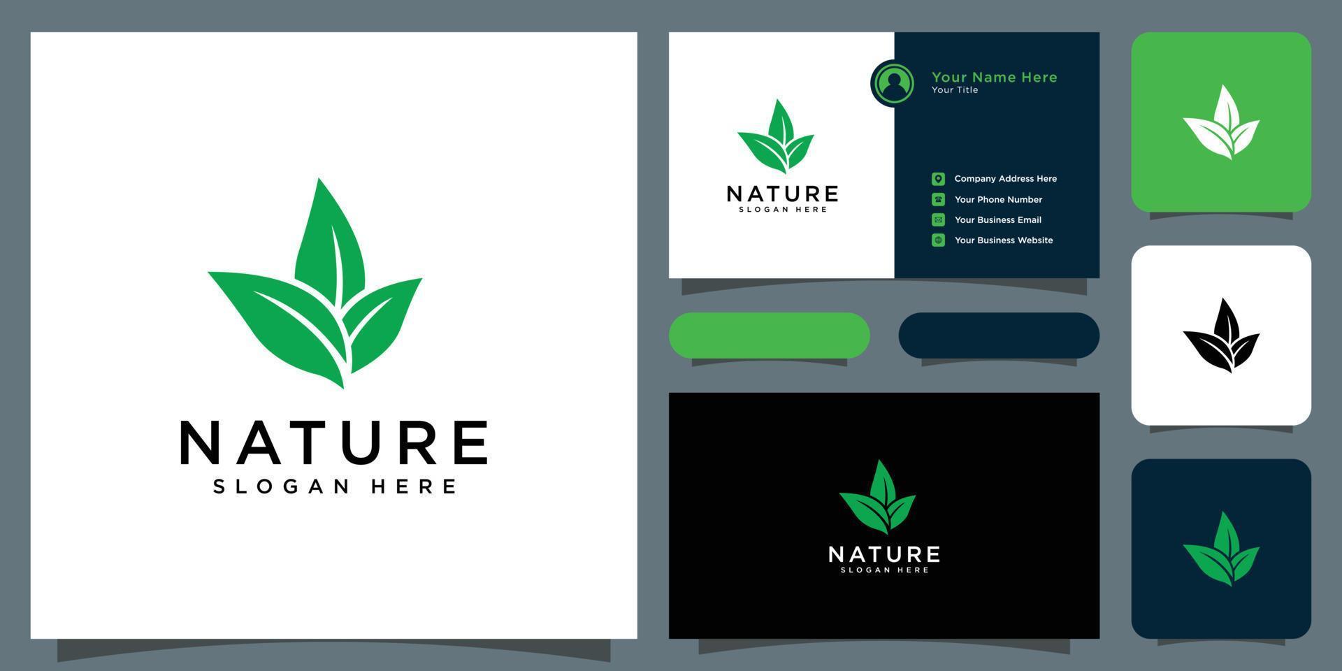 Tree leaf vector logo design and business card