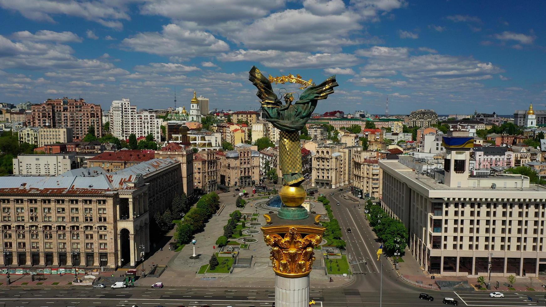 30.05.2020 Kiev Ukraine. Aerial photo of Maidan Nezalezhnosti.